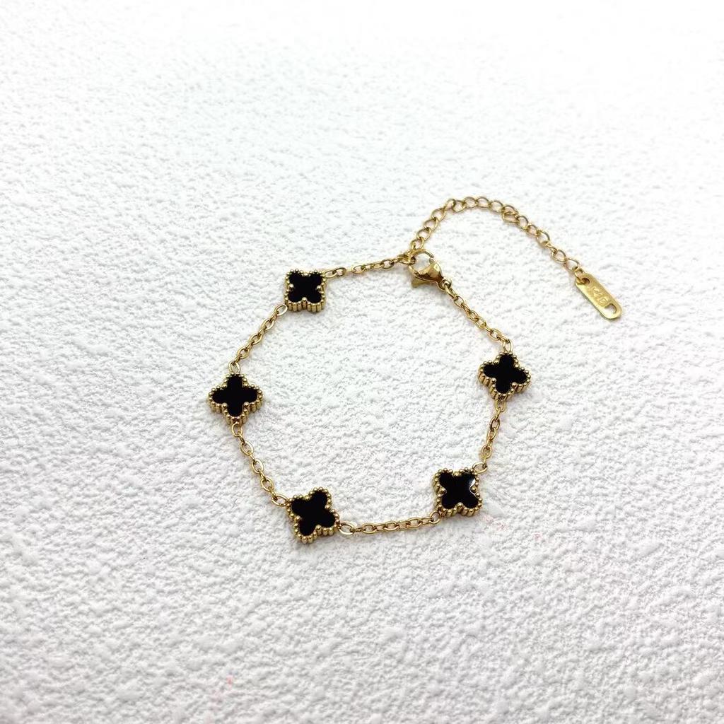 Brățară simplă din titan premium de 9 mm, cu trifoi norocos și patru foi, rezistentă la decolorare, la modă