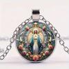 Christian The Holy Family Necklace Round Jesus Glass Dome Cabochon Pendants Necklaces Religious Jewelry