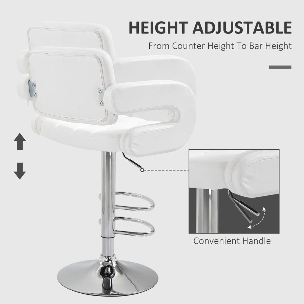 PU Leather Upholstered Swivel Bar Stool, Height Adjustable with Back, Armrest, Footrest, White