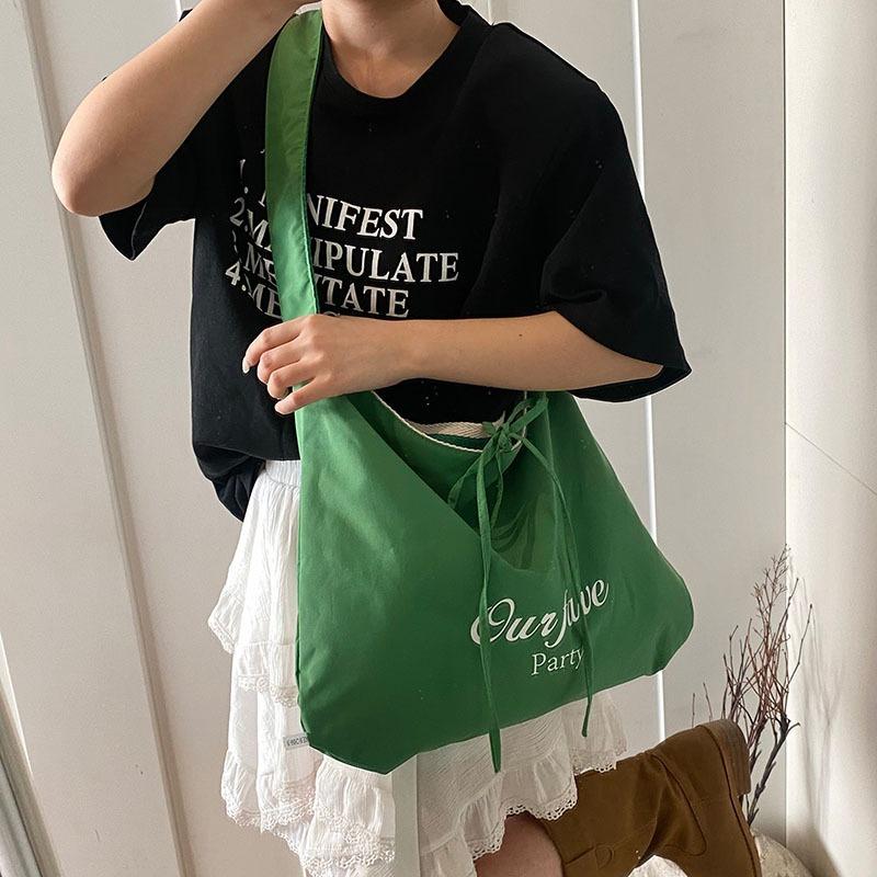 Striped Canvas Bag Lazy Wind Tote Bag Student Large Capacity Casual Shoulder Bag