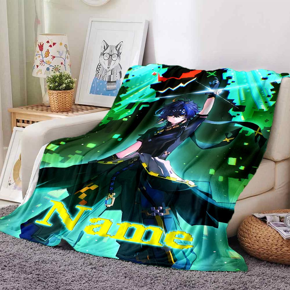 Customiz Name Personality Genshin Impact characters  Blanket Soft &Warm Sofa Office Bed Travel Lunch Break Blanket, Gift Suitable All Seasons