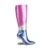 Fashion Women's New Autumn and Winter Pointed Color Blocked Zipper Wolf Tooth High Heel Plus Size High Tube Knight and Knee Boots