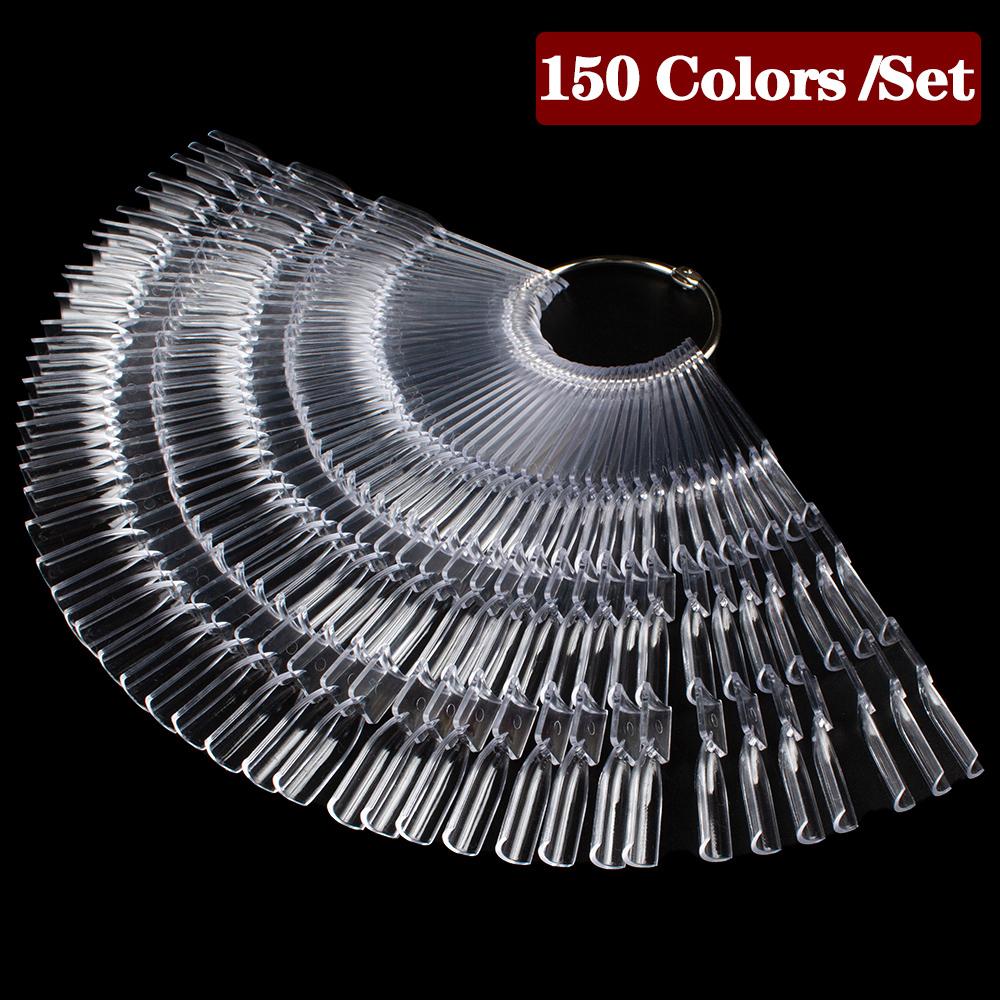 50pcs False Nail Tips Fake Nail Art Fan Shaped Palette Card Display Acrylic Practice Color Chart For Nail Polish With Ring Clear