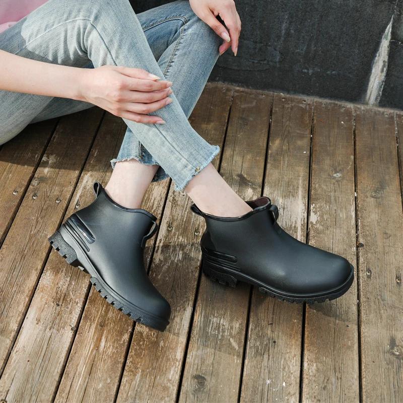 Fashion Low Cut Anti Slip Women's Rain Boots PVC Black Waterproof Rain Boots Short Tube Garden Shoes Fashionable Water Shoes for Women
