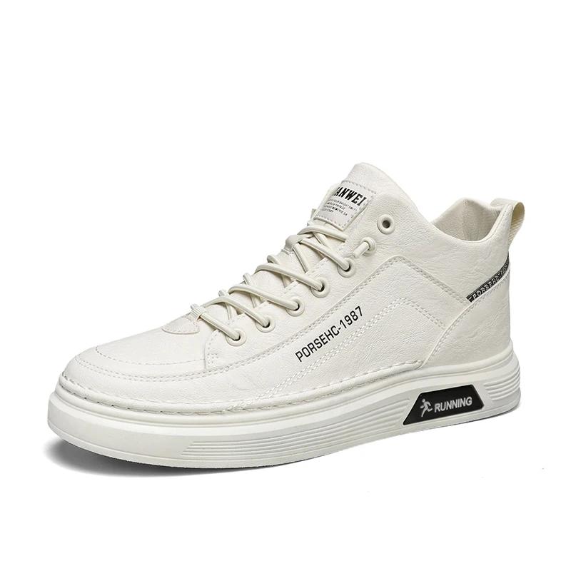 Cotton Shoes Men Boots Autumn High Top Leather Casual Shoes Fashion Flat Ankle Boots Business Outdoor Shoes Man Sneakers New