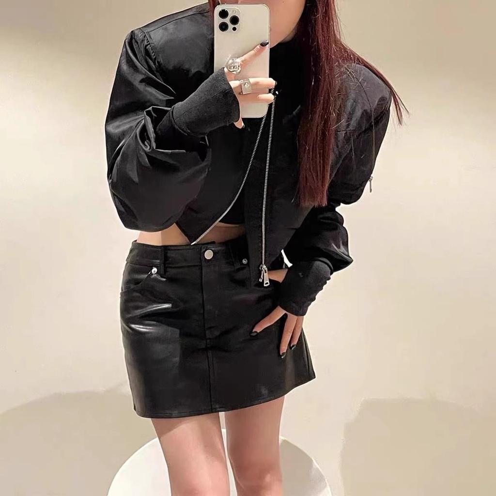 2026 Spring Korean-Style Puffy Sleeve Shoulder Pad Loose Baseball Jacket for Women