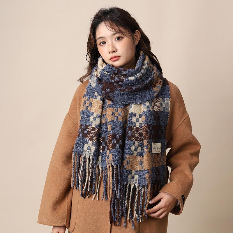 Scarf women's autumn and winter new plaid thickened shawl high-end atmosphere warm scarf