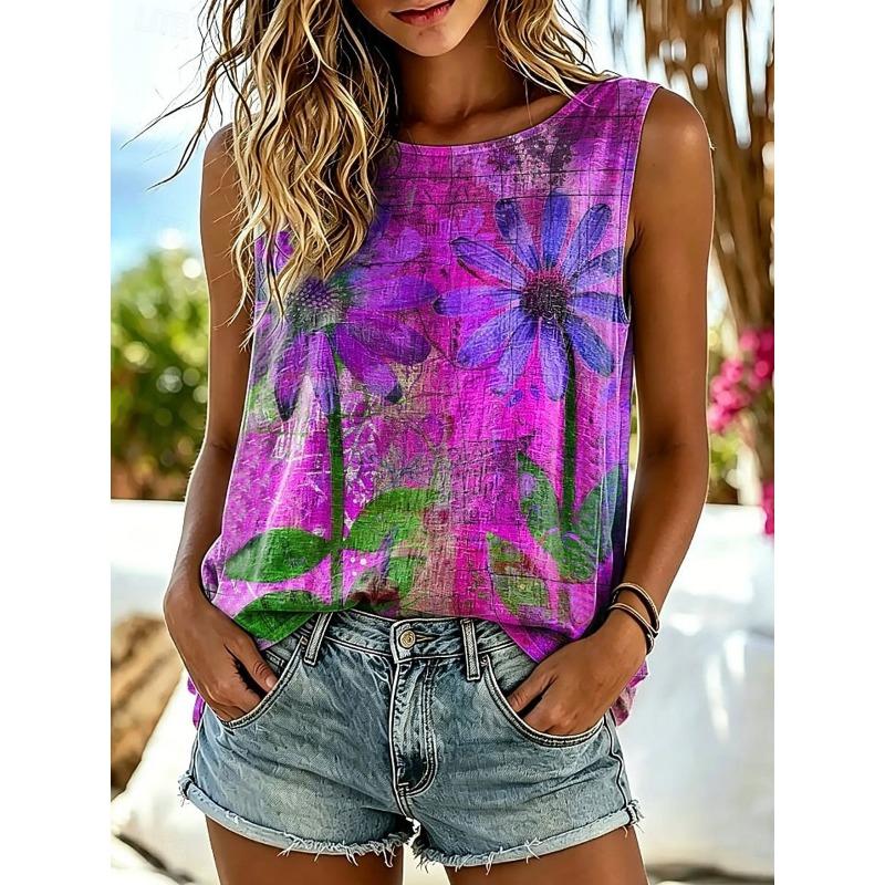 Women's Camisole Tank Top Floral Graphic Elegant Bohemia Vintage Sleeveless Crew Neck Regular Tops Casual Summer Spring