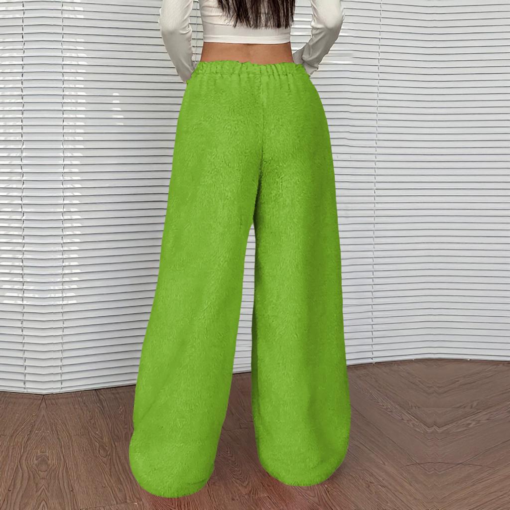 Women's Casual Christmas Print Elastic Waist Loose Fit With Plush Wide Leg Pants