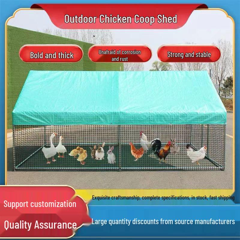 Large Rainproof Outdoor Chicken Coop for Poultry and Peacocks with Windbreak and Pigeon Protection