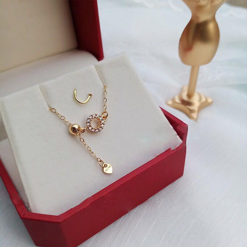 Goldener Diamantring mit runder, weicher Kette, verstellbar und einziehbar, für Damen, elegant und charmant, leichter Luxusschmuck