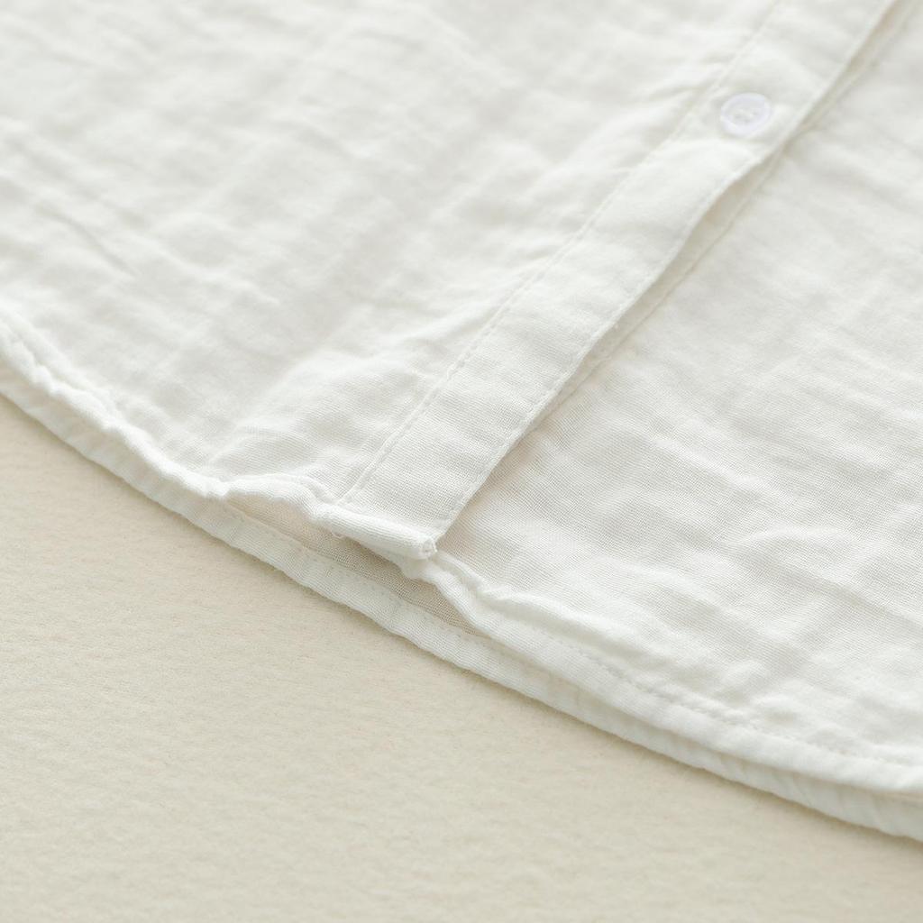 Pure Cotton Pointed Collar Long Sleeve Double Gauze Women's Shirt - Versatile Spring/Autumn Style