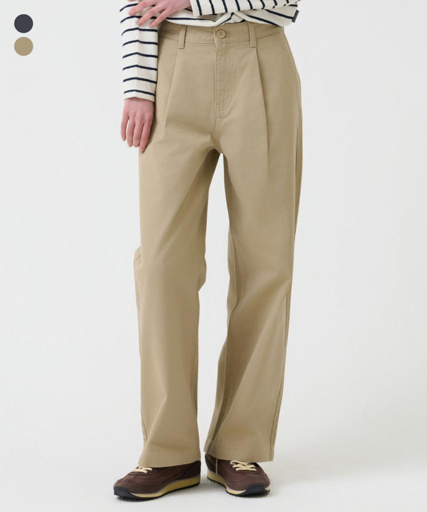 GROOVE RHYME Women'S Twill Cotton Non-Stretch Single-Pleat Wide Pants (Lrtscnw576M)