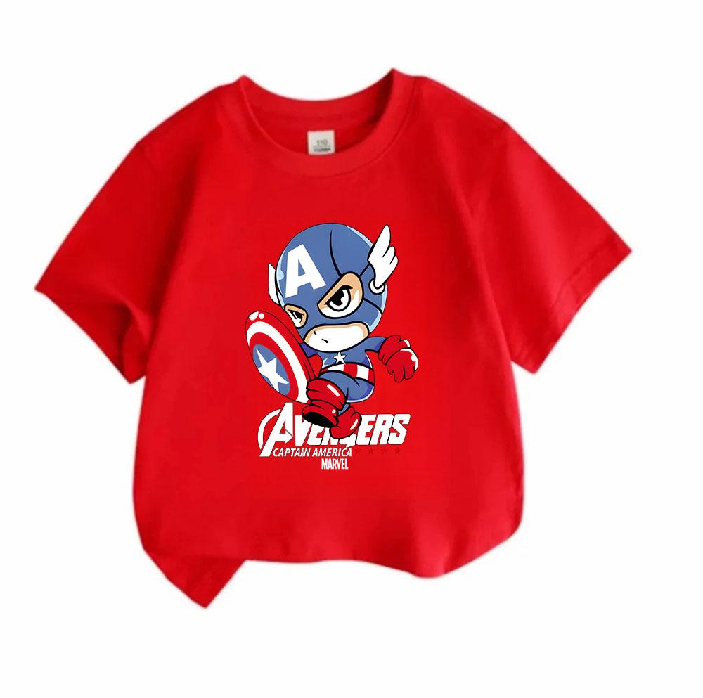 Kids Boys Girls 100% Cotton Crew Neck Short Sleeve T-Shirt, Cute Cartoon Superhero Printed Casual Breathable Summer Tops for Children Daily Wear