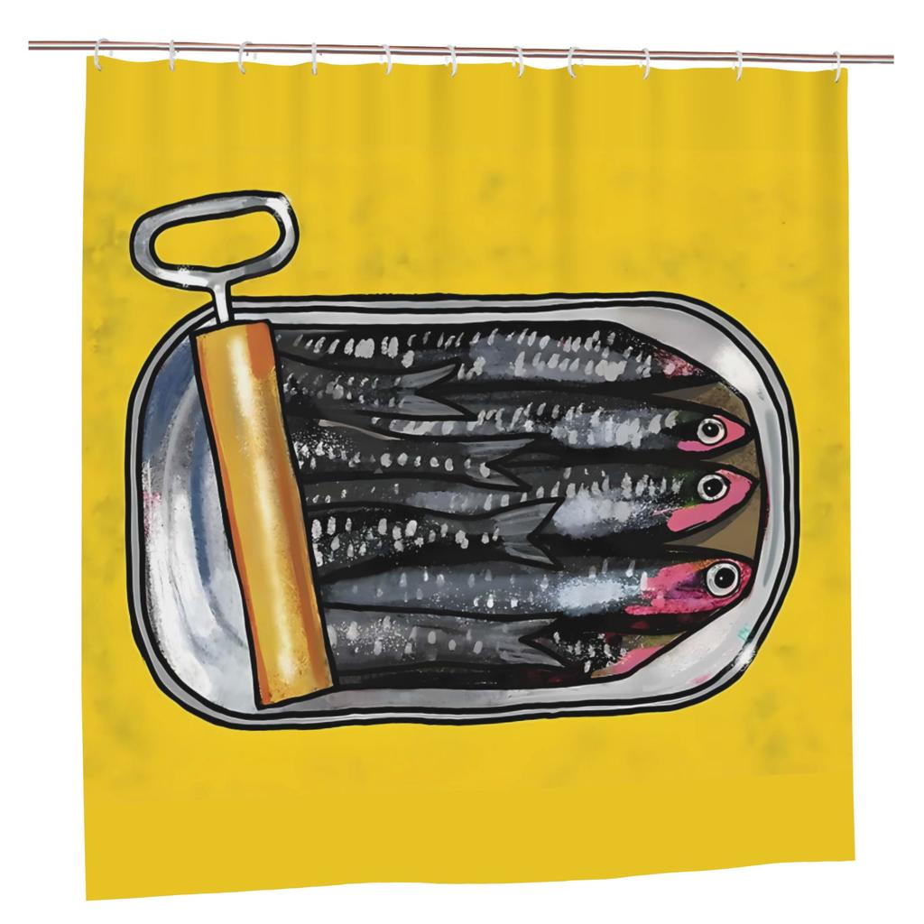 Pop Art Canned Sardines Illustration Shower Curtain 1Pc With 12 Hooks For Bathroom Home Decor Polyester 70.8X70.8 Inch