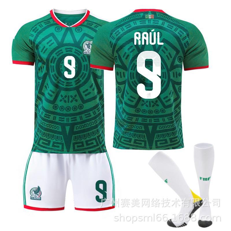 Weltmeisterschaft Mexiko Heim Nr. 9 Raul 11 Jimenez 14 Trikot-Set Kinder-Fußballuniform
