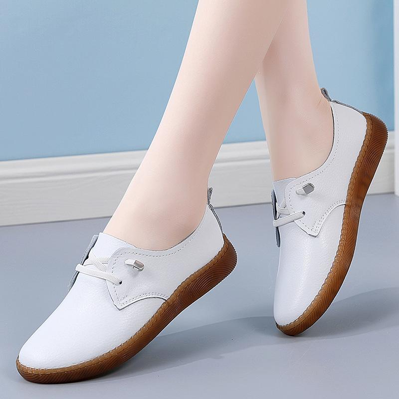 Korean Style Flat White Shoes for Women In Spring and Summer New Fashionable Student Round Head Shoes Sports Casual Leather Single Shoes