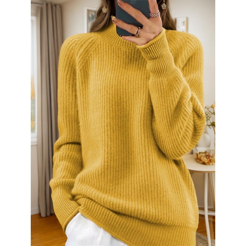 2024 Autumn/Winter Women's Solid Knit High Neck Pullover Sweater