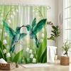Pair Of Green Hummingbirds & Lily Of The Valley Waterproof Shower Curtain For Bathroom Decor