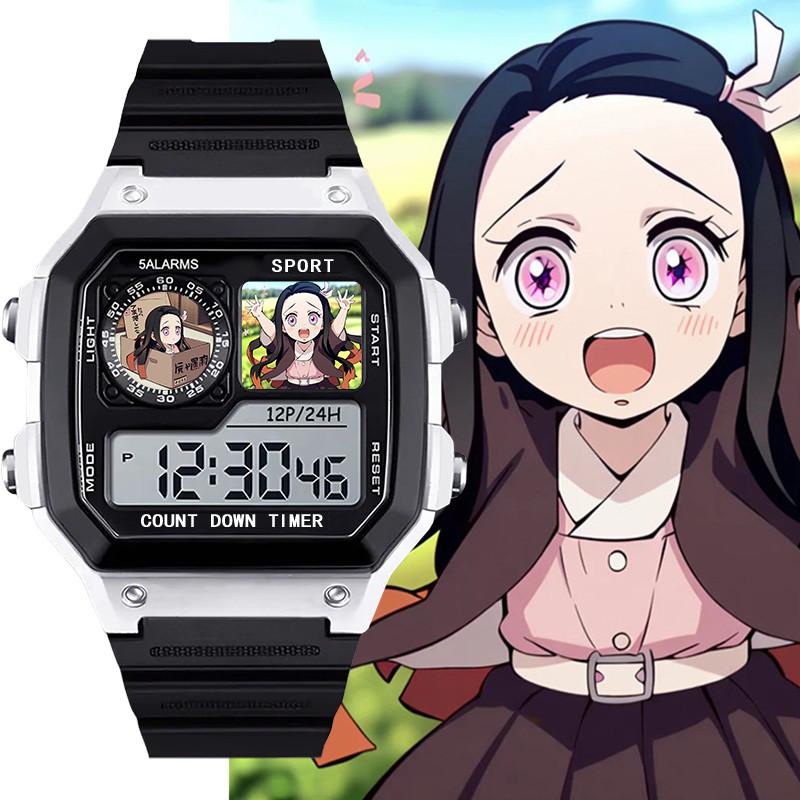 Demon Slayer Series Japanese Nezuko 2D Chronograph Cool Wristwatch, Alarm Clock Watch, Waterproof Electronic Watch