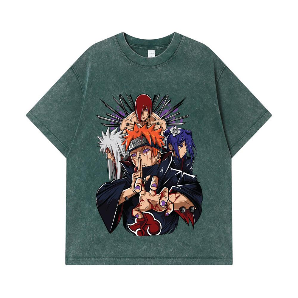 275 GSM Washed T-shirts 100% Cotton Naruto V10 Pain Print Unisex Heavy Cotton T Shirt