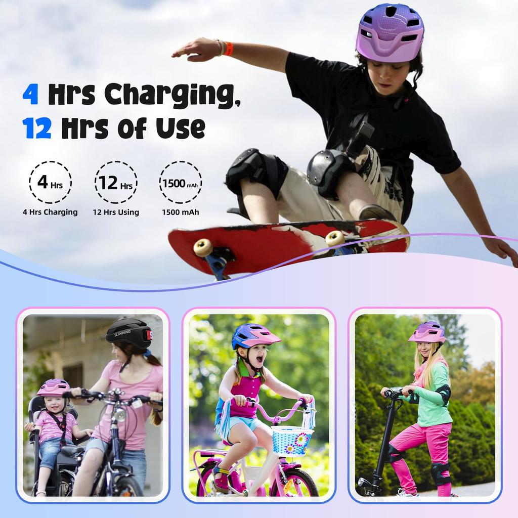 Kids Bicycle Helmet with Led Helmet, Child Sports Safety Cycling Balance Bike Roller Skating Helmet