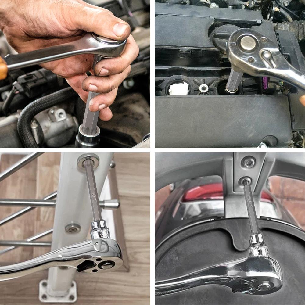 Biltillbehör Krom-Vanadinstål Drivning Extra Lång T25, T30, T40, T45, T50, T55, T60 Storlek Torx Stjärnbit Hylsnyckelsats 7 st 3/8 tum