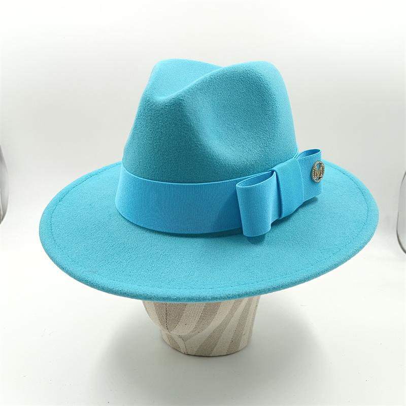 Strik Fedorahoed Nieuwe Meerblauw Hoed Nieuwe Effen Kleur Mode Lente Unisex Jazz Hoed Fedorahoed Gorras 55 -58cm