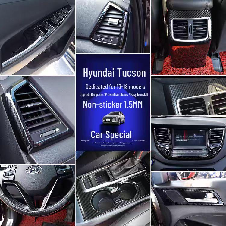 Carbon Fiber Texture Interior Stickers for Hyundai Tucson 16-20: Central Control & Gear Shift Air Outlets