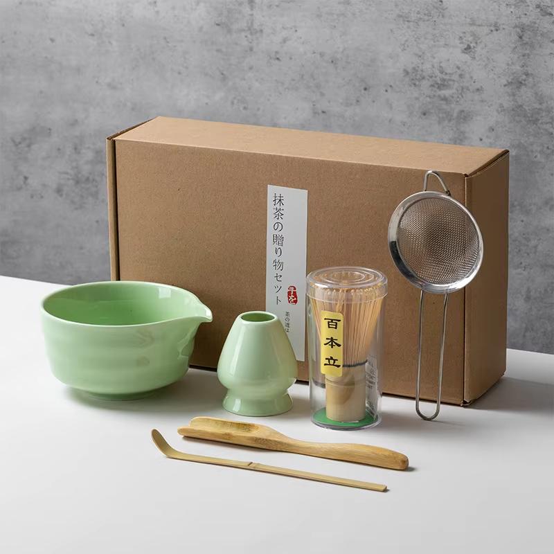 Japanese Style Matcha Tea Set Bamboo Whisk Scoop Ceramic Matcha Bowl Traditional Indoor Handmade Tea-making Tools 4/5pcs/set