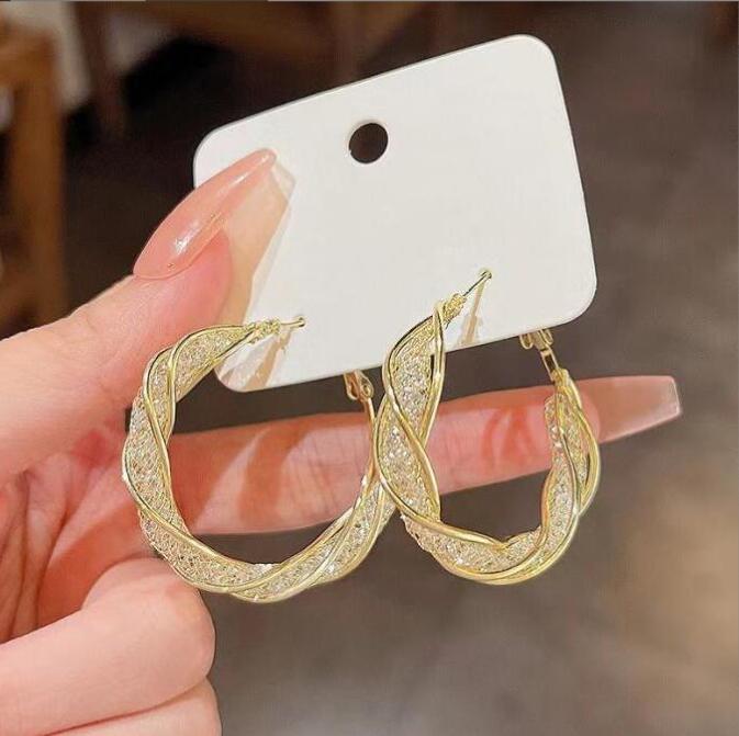 High-End Crystal Mesh Circle Earrings for Women - Fashionable and Elegant Design