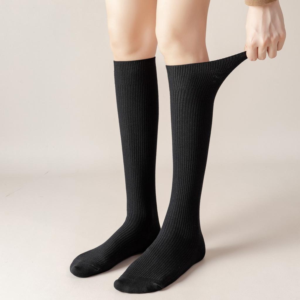 80% Cotton Calf Socks, Double Needle Strips, Micro-Pressure Vertical Striped Socks, Women'S Cotton Socks, Stacked Long Socks