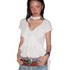2026 Spring/Summer Y2K Retro Women's V-Neck Ribbon Lace Cardigan, Short Sleeve