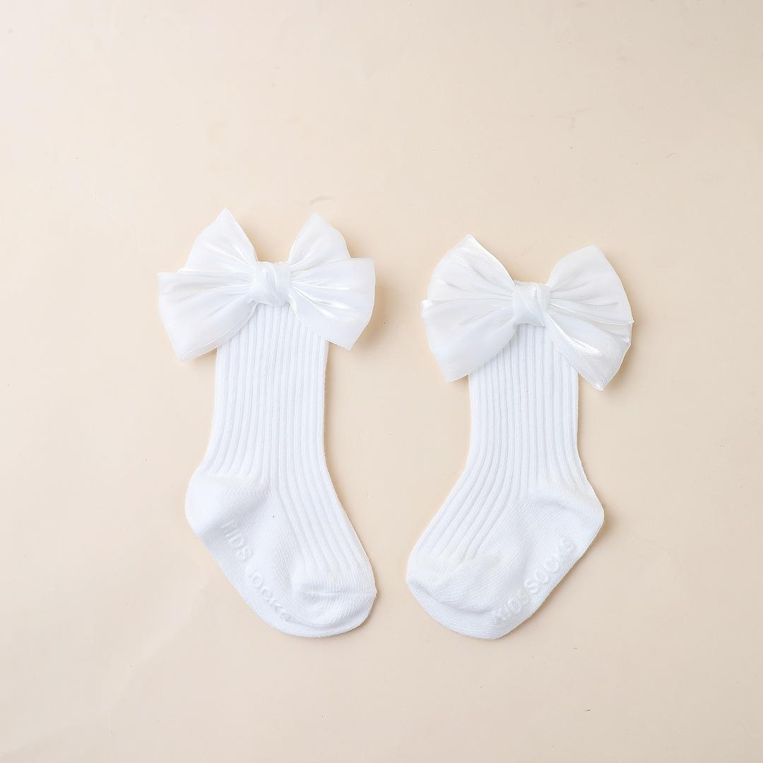 Solid Color Cotton Socks Non Slip Floor Socks Baby Girl Socks with Bow