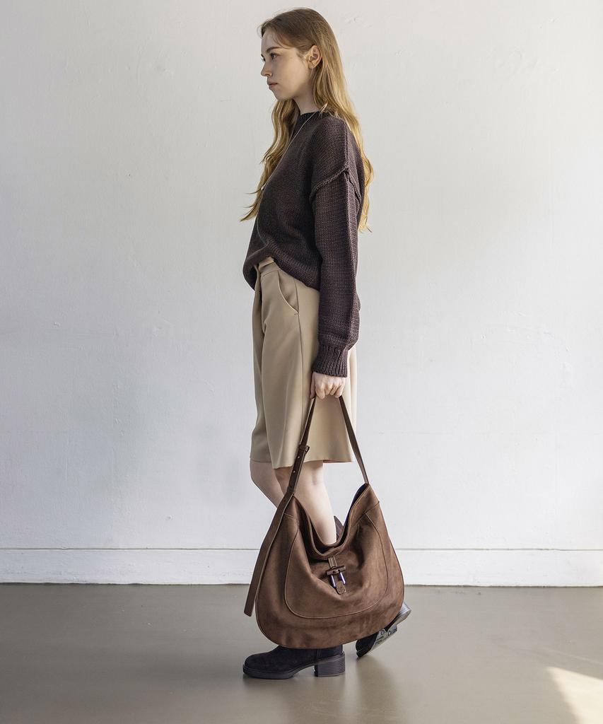 Moiqui Lune Suede Hobo Bag Dk Brown