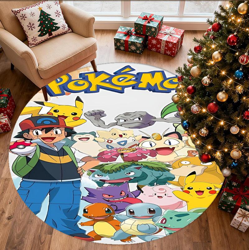 Pokemon Pattern Round Rug, Indoor/Outdoor Mat, for Picnic, Gameroom, Bedroom, Office, Living Room, Home Decor Carpet, Birthday Gift