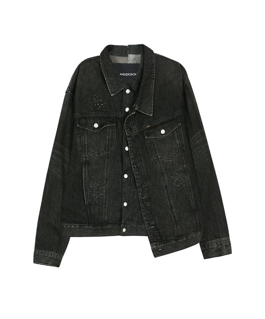 Adsb Andersson Bell Unisex Asymmetric Layered Beads Denim Jacket Awa762U(Black)