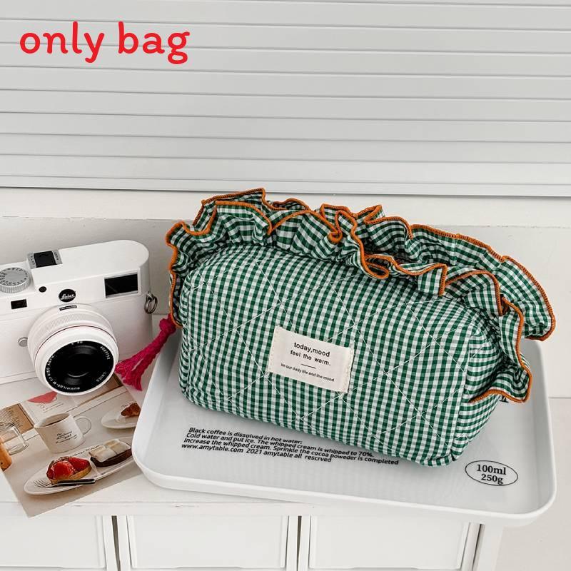 Cotton Checked Pattern Storage Bag With Breathable Design For Dorm Room Organization зелёный