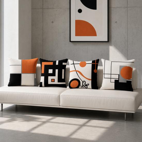 Geometric Cushion Cover, Modern Abstract Throw Pillow Cover, Decorative 18x18 Inch Washable Pillow Case for Sofa Couch Car Seat Decor