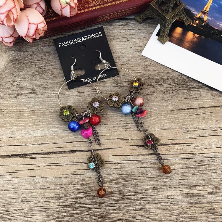 

Barcelona style retro earrings amethyst flower jade earrings temperament fringed earrings