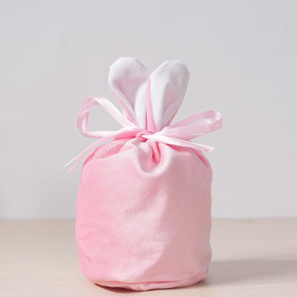 Easter Rabbit Ear Velvet Bag Cartoon Rabbit Printed Easter Egg Packaging Bag Candy Bag Party Gift BoxCute Rabbit Bundle Pocket