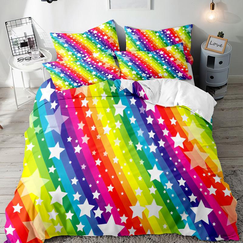 Rainbow Series 3D Digital Printing Three-Piece Bedding Kit Bed Sheet Quilt Cover