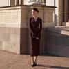 2025 Autumn European & American Women's Knitted Wool Dress with Button Shirt Collar