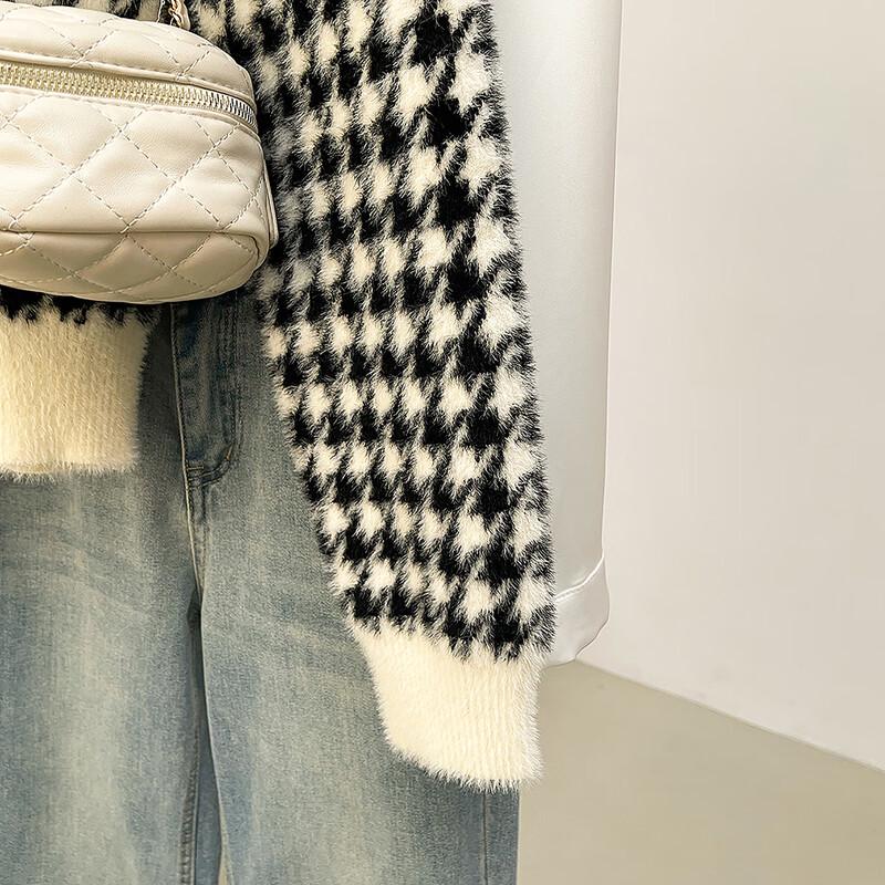 TonLion Women's Houndstooth Knit Cardigan