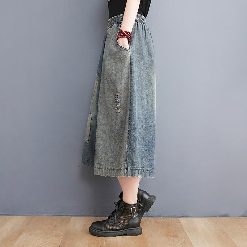 Pantalon en jean vintage grande taille pour femme, ample, déchiré, avec patchs, été, surdimensionné, patchwork, décontracté, short en jean à jambes larges