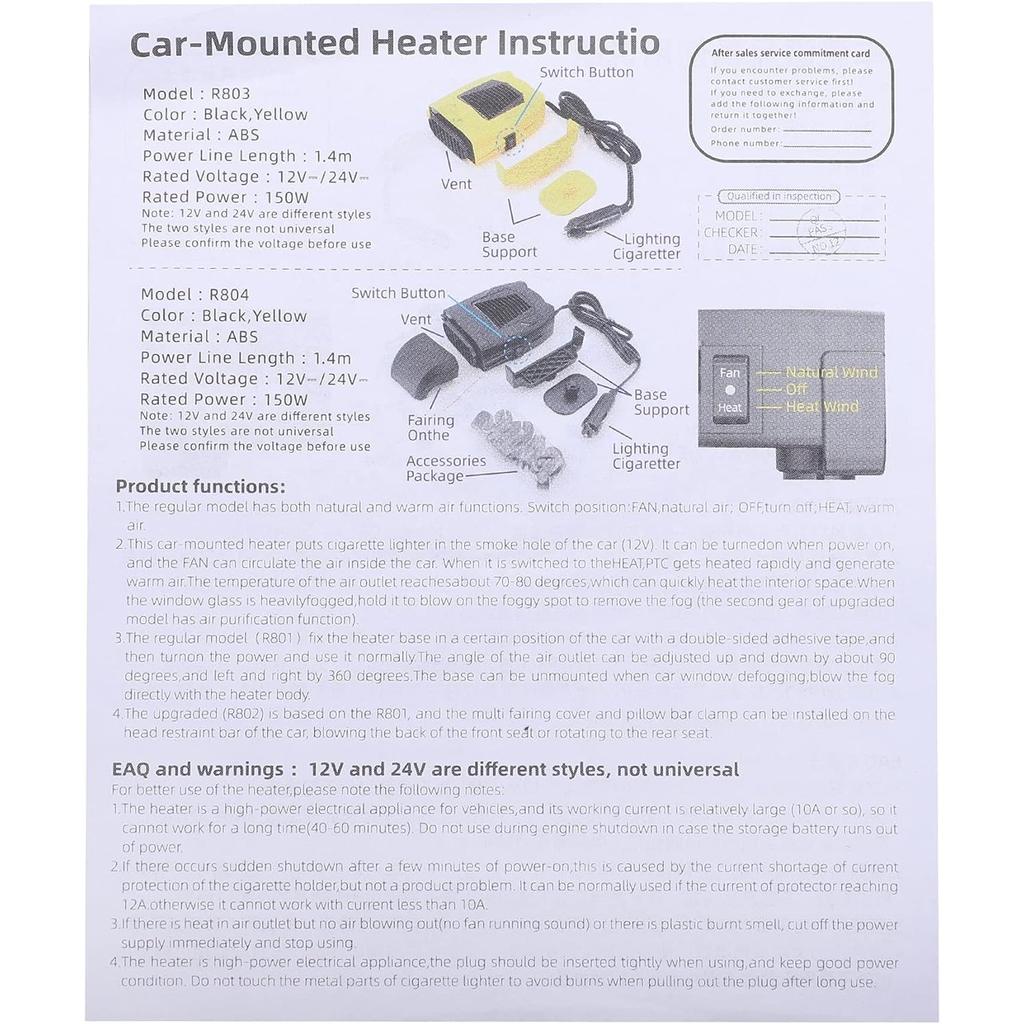 Aquecedor de carro 12V 150W 2 em 1 Ventilador de aquecimento e resfriamento