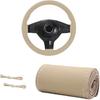 Genuine Leather Steering Wheel Cover, 15 Inches Breathable Stitch On Wrap Steering Wheel Cover, Anti-Slip Auto Wheel DIY Sewing Protector With Needle