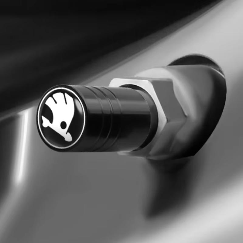 HCVY4 4PC Metal Car Badges Wheel Tire Valve Caps Covers Auto Accessories For Skoda S Kodiaq Octavia 2 3 Yeti Karoq Rapid Fabia VII VRS