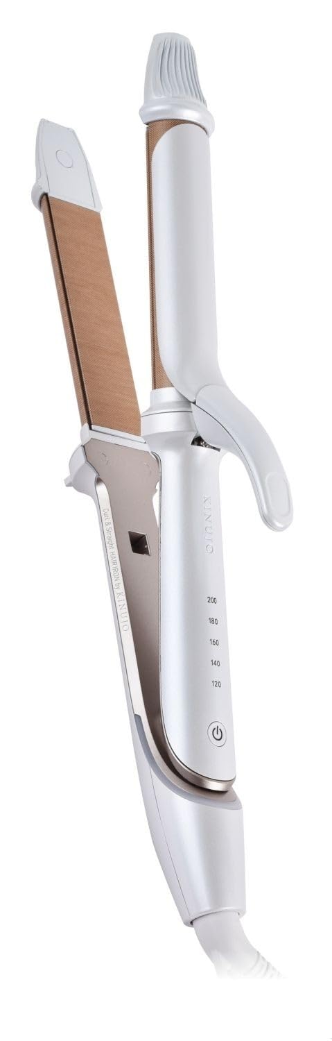

KINUJO 2-WAY IRON - Kinujo 2-Way Curl & Straightener with Silk Plate®, Maximum Temperature of 200°C, White, Suitable for Overseas Use, 26L x 10Wcm