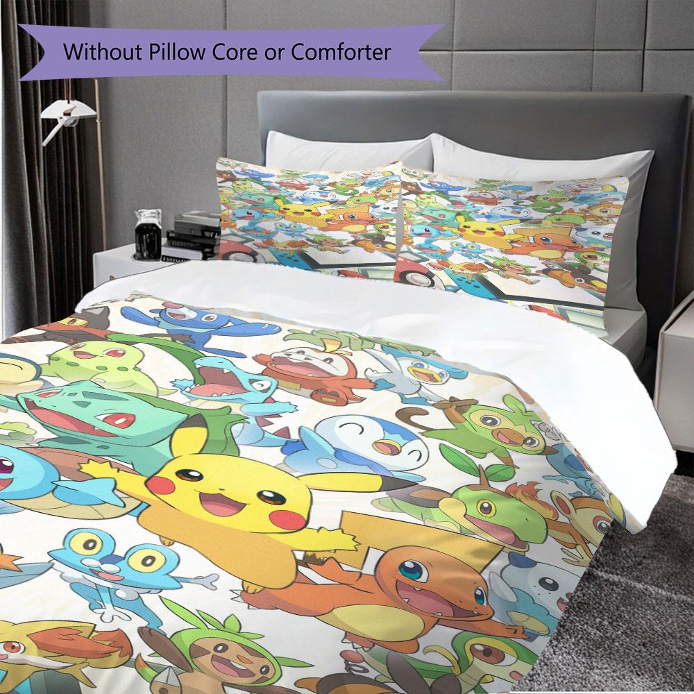 Set di biancheria da letto con stampa Pokémon da 3 pezzi include una copripiumino e una coppia di federe (riempimento non incluso), perfetto per l'uso in camera da letto.